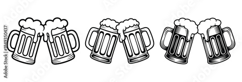 Cheers toast two beer mugs foamy drink celebration, Beer clipart, Beer Glass And Beer Mug, Two mugs with frothy foam, clinking together in a toast, Beer mugs clinking together, symbolizing a toast