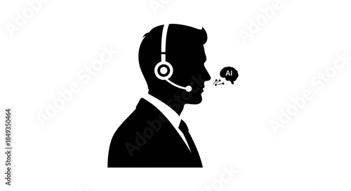 A man wearing a headset speaks to an AI assistant.