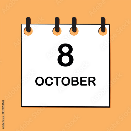 October 8. Daily Calendar icon for design. Simple design for business brochure, flyer, print media, advertisement. Easily editable.