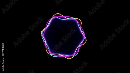 Multicolored neon lines forming vibrating circular sound waves for voice activated smart assistant on black background 4K