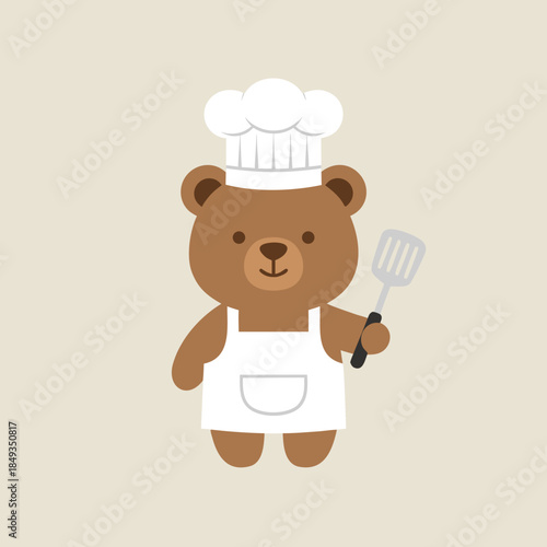 Cute cartoon bear chef with spatula.