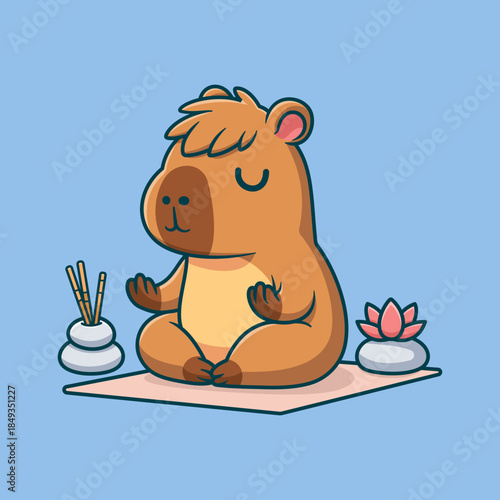 Cute Capybara Yoga Cartoon Vector Art, Illustration and Graphic