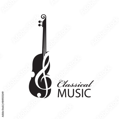 abstract emblem of violin and treble clef isolated on white background