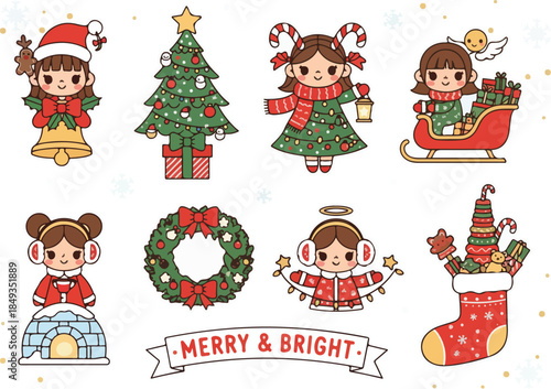 christmas girl icons set 