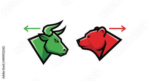 Bull and Bear Market Symbols Opposing.