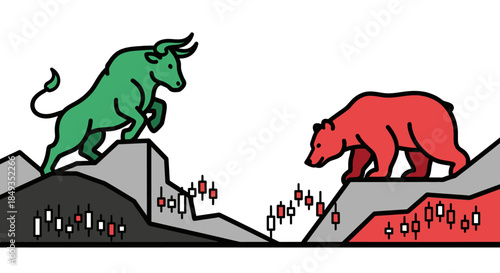 Bull and Bear Fighting on Charts.