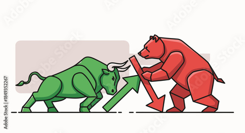 Bull and Bear Fighting Illustration.