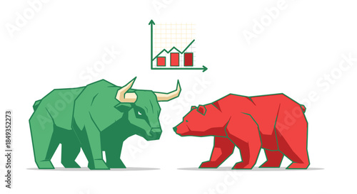 Bull and Bear Market Symbols Facing.