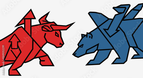 Geometric Bull and Bear Facing Each Other.