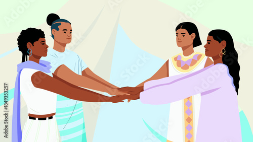 Diverse women forming a united circle with joined hands in solidarity