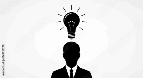 A man in a business suit has a lightbulb above his head symbolizing an idea or inspiration.