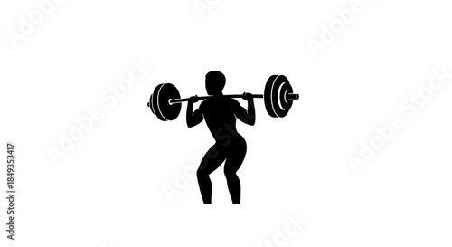An athlete lifts weights in a fitness routine with heavy equipment and performs a squat exercise.