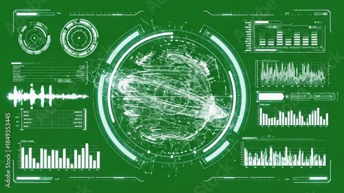 Abstract HUD Display Glows to Life with abstract HUD displays morphing and effect ad_ready green screen futuristic HUD style