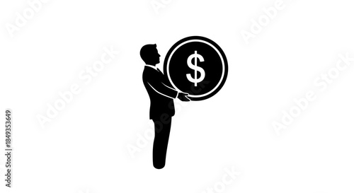 Businessman holding large dollar coin in office