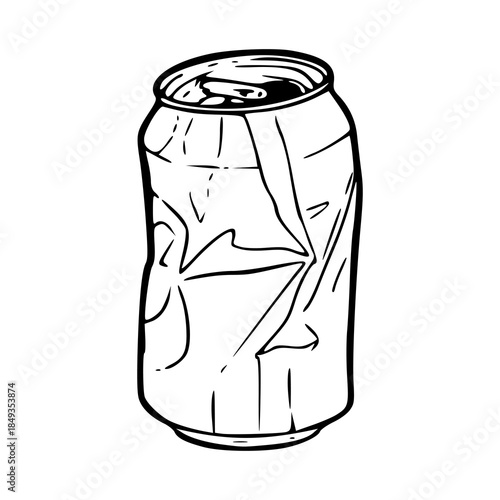 crumpled aluminum soda can outline vector illustration