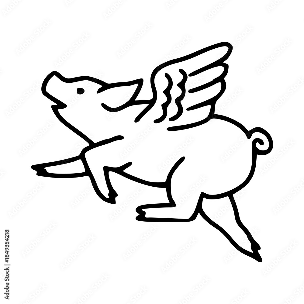 Obraz premium impossible dream: pig with wings doodle