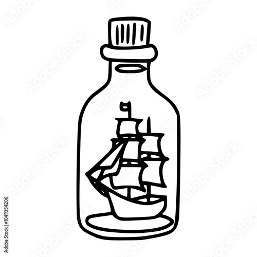 ship in a bottle outline icon / nautical souvenir doodle