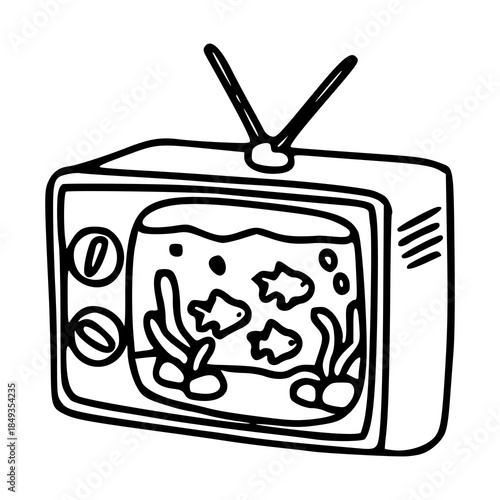 fish tank on old television screen doodle