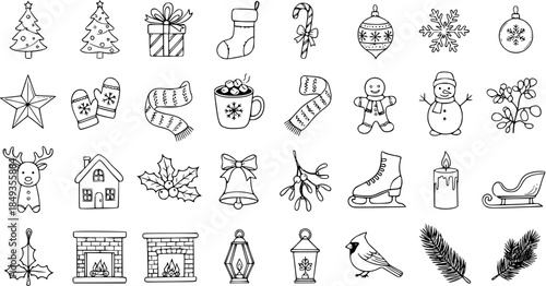 Holiday Doodle Icons: Christmas  Winter Season Hand Drawn Elements