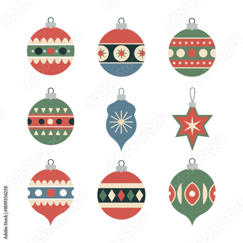 Colorful Christmas Ornaments Displayed in a Festive Pattern for Holiday Decoration