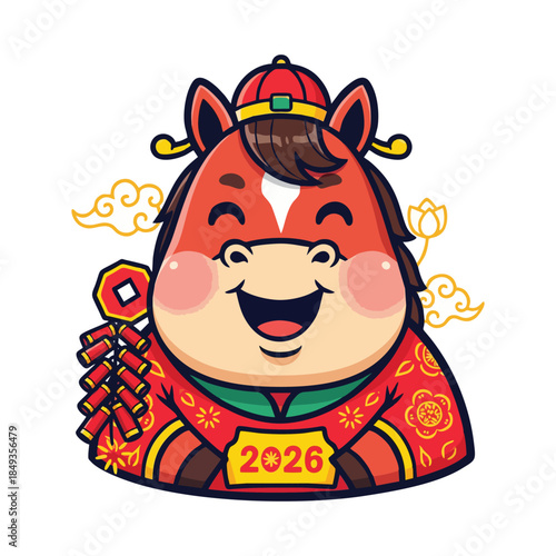 Horse zodiac mascot chinese new year celebration 2026 firecracker