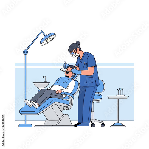 Dentist Examining Patients Teeth in a Modern Dental Clinic.