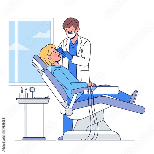 Dentist Examining Patients Teeth in a Dental Clinic.