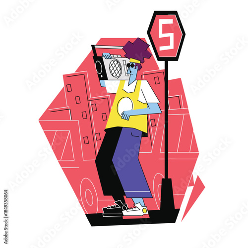 A person listening to an old radio