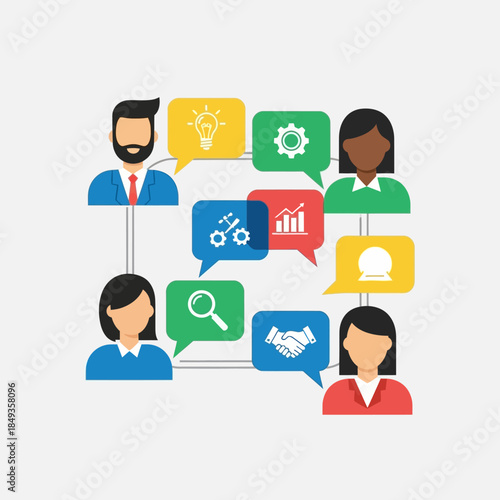 Diverse Business Team Collaboration and Communication Network.