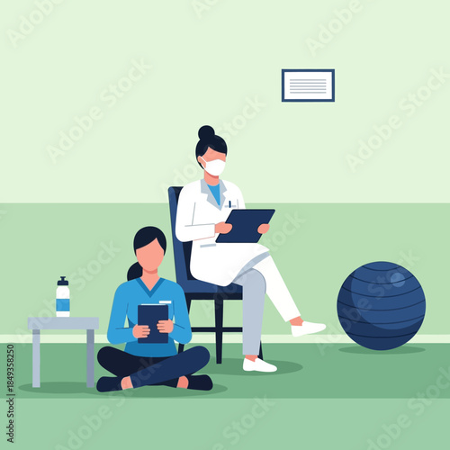 Female doctor and patient discussing health in a medical setting.
