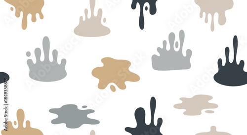 Seamless pattern with abstract beige and gray inkblots on white background