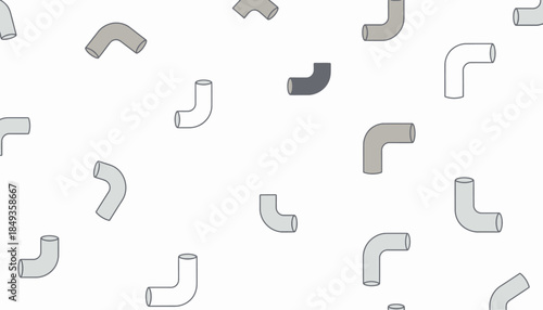 Seamless pattern of curved pipe segments on a white background
