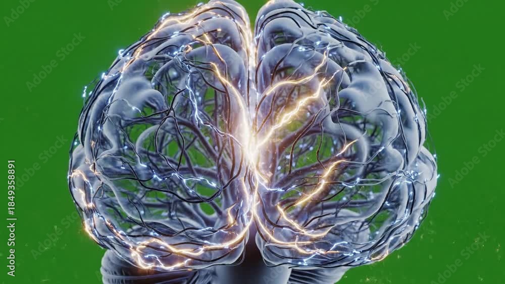Neural Network Simulation with human brain anatomical model 3d effect ...