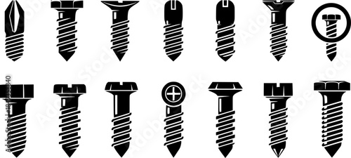 Self-tapping screw icon vector set. Screw illustration sign collection. Bolt symbol or logo.
