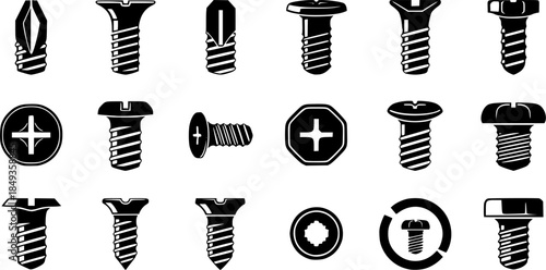 Self-tapping screw icon vector set. Screw illustration sign collection. Bolt symbol or logo.
