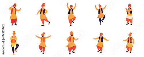 Punjabi Bhangra Folk Dance Festival Characters Illustration