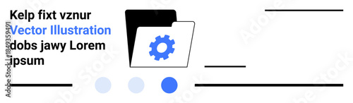 Folder with blue gear icon, three circular progress indicators, and abstract lines. Ideal for technology, data organization, system settings, software solutions, IT processes, workflows digital