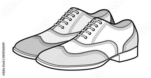 Spectator mens dress shoes sketch pair. Two tone oxford derby lace up classic formal suit footwear. Technical fashion illustration CAD mockup sketch vector women unisex isolated