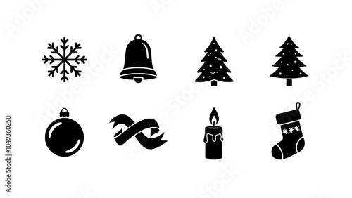 Charming set of festive holiday season icons, featuring winter and Christmas celebration graphics