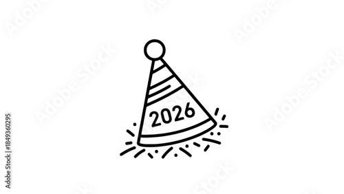Celebrating a joyful new year with a festive party hat icon for 2026 events and greetings
