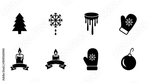 Elegant monochrome vector collection capturing the essence of winter holidays and festive cheer
