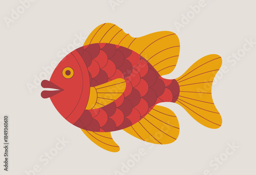 Vibrant Illustrated Fish with Bold Colors Against a Minimalist Background for Playful Decor