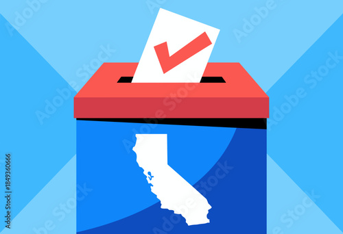Dynamic California Voting Box with Ballot in Bold Red, White, and Blue Colors