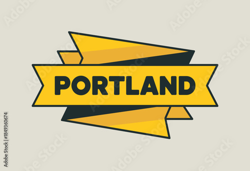 Vibrant Illustrated Logo of Portland Featuring Geometric Shapes and Bold Colors on a Sunny Yellow Background