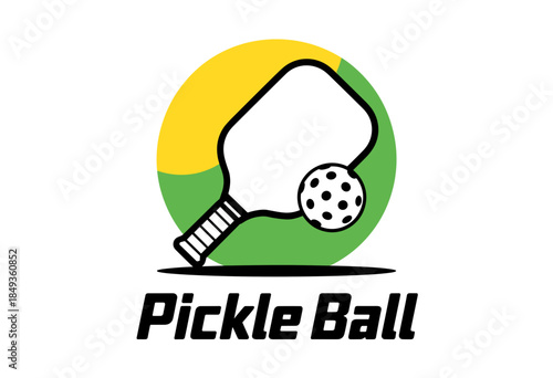 Dynamic Pickleball Graphic with Vibrant Paddle and Yellow Ball in Bold Colors
