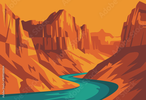 Vibrant Landscape Illustration of Bryce Canyon National Park Showcasing Unique Rock Formations Under Clear Blue Sky