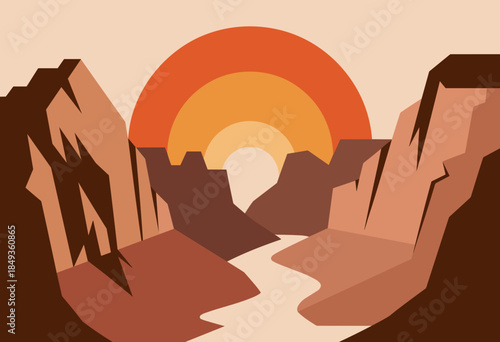 Vibrant Landscape Illustration of Bryce Canyon National Park Showcasing Unique Rock Formations Under Clear Blue Sky