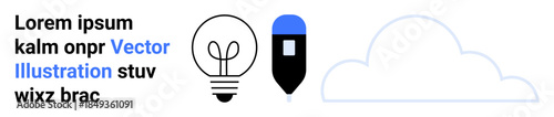 Technology, innovation, design, data storage, creativity, cloud computing. Light bulb, USB device and cloud outline. Creativity and design concept for tech innovation and cloud computing