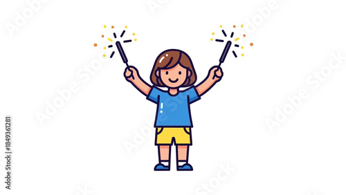 A young girl happily holding up two sparklers on a  (42) night