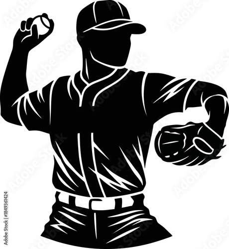 Baseball Pitcher Negative Space Silhouette. Modern Sport Logo Vector.